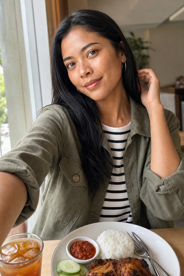 Maya at lunch, in look 1